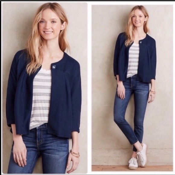 Anthropologie Saturday Sunday Finley Sweater Cardigan Jacket in Navy - Picture 1 of 8